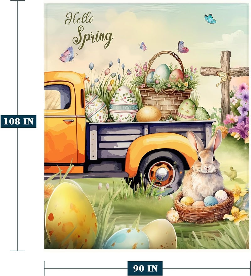 YeeJu Easter Throw Blanket King Size 90x108 Farmhouse Truck Bunny Blanket for Bed Couch Soft Cozy Fuzzy Plush Fleece Blanket and Throws Large Oversized Decorative Spring Holiday Blanket 90x108 - Image 2